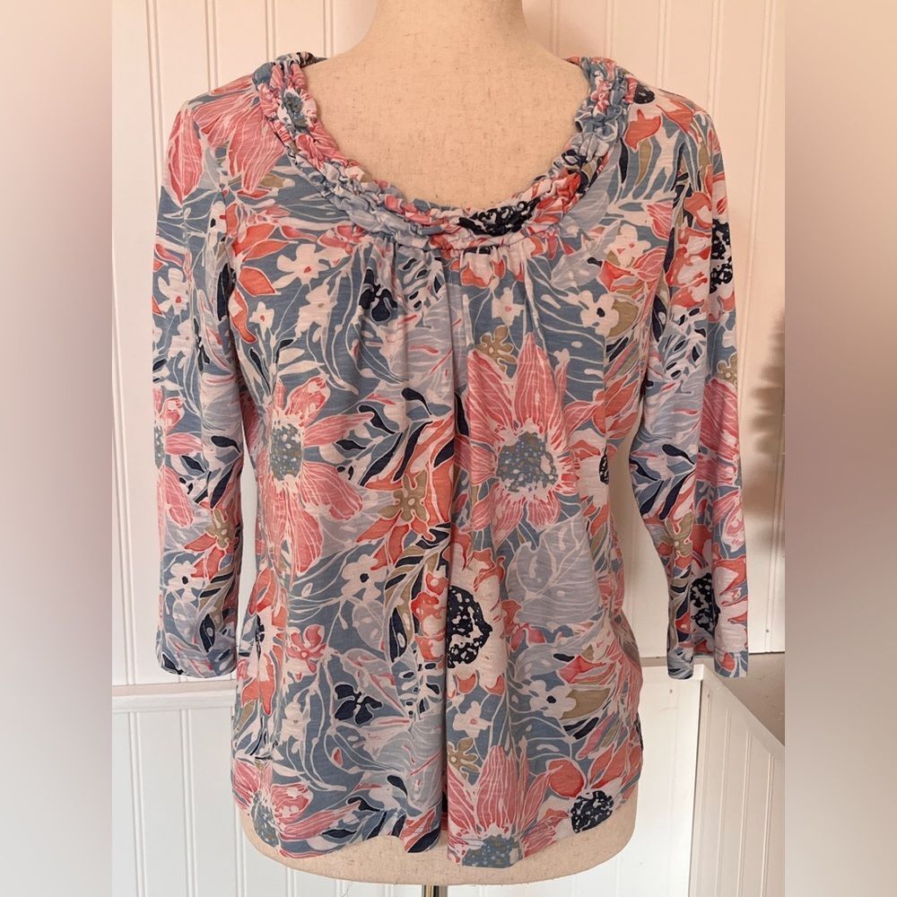 Colorful 3/4 Sleeve Floral Blouse